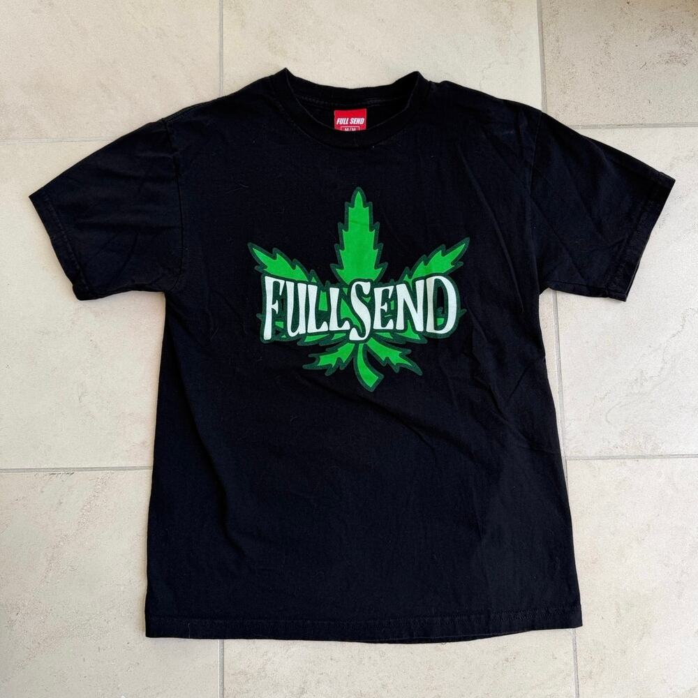 Full Send Black Graphic T-Shirt Weed Leaf Logo Tee Men’s Medium